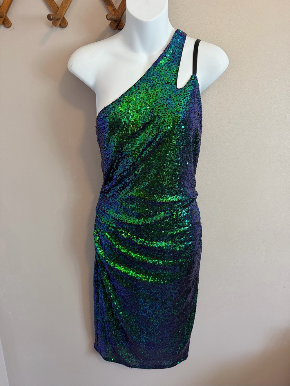 Grace Karin Sequin One Shoulder Ruched Bodycon Cocktail Midi Dress NWT S